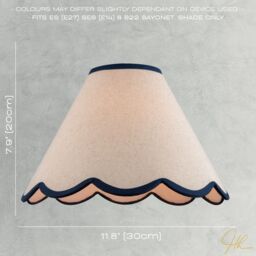 Happy Homewares Scallop Edge Natural Textured Linen Coolie Lamp Shade with Cotton Trims in Midnight - Size: 12 inches - thumbnail 6