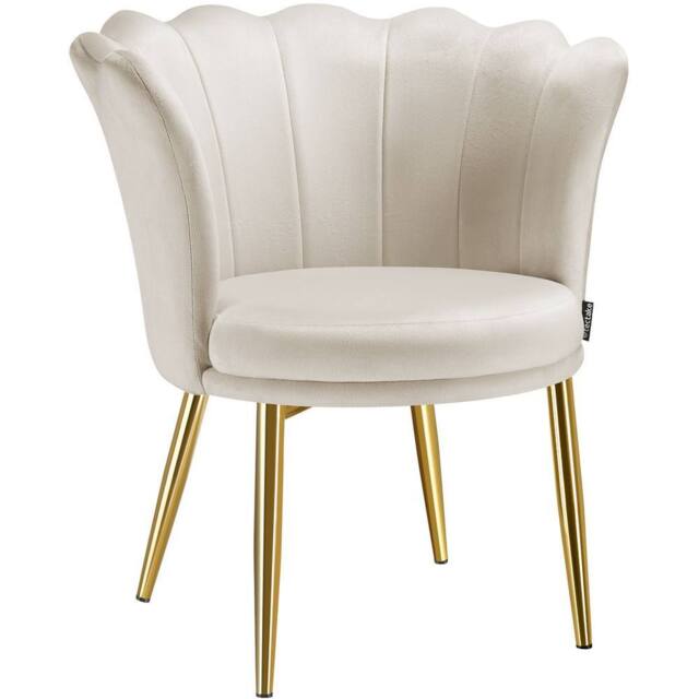 tectake Armchair Stella 1 - Velvet Look Cream/Gold in Cream - Size: 1 Pack - image 1
