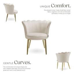tectake Armchair Stella 1 - Velvet Look Cream/Gold in Cream - Size: 1 Pack - thumbnail 3