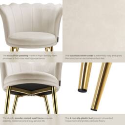 tectake Armchair Stella 1 - Velvet Look Cream/Gold in Cream - Size: 1 Pack - thumbnail 5