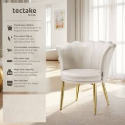 tectake Armchair Stella 1 - Velvet Look Cream/Gold in Cream - Size: 1 Pack - thumbnail 2