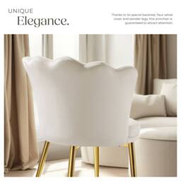 tectake Armchair Stella 1 - Velvet Look Cream/Gold in Cream - Size: 1 Pack - thumbnail 4