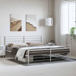 Berkfield Home Metal Bed Frame with Headboard & Footboard White 193x203 cm - thumbnail 2