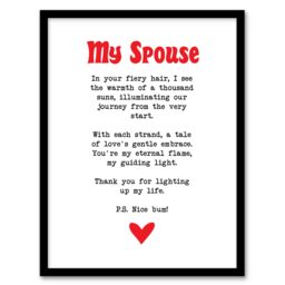 "Artery8 Love Poem Ginger Spouse Romantic Funny Framed Art Print in White - Size: W12"" x H16""" - thumbnail 1
