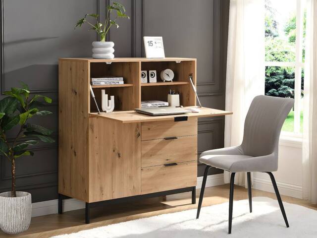 Vente-unique Secretary Desk With 2 Doors & 3 Drawers - MDF & Metal - Colour: in Light Oak - image 1
