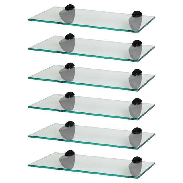 Harbour Housewares 6x Floating Glass Shelves - 40cm - Bathroom Shower Storage Display in Black - image 1