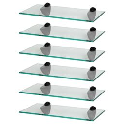 Harbour Housewares 6x Floating Glass Shelves - 40cm - Bathroom Shower Storage Display in Black - thumbnail 1