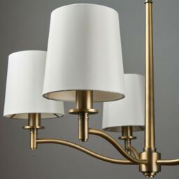 Loops Multi Light Ceiling Pendant 5 Bulb ANTIQUE BRASS & WHITE Chandelier Lamp Shade - thumbnail 3