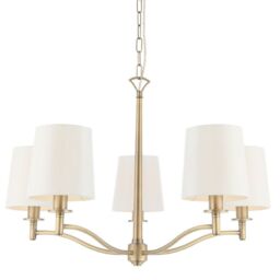 Loops Multi Light Ceiling Pendant 5 Bulb ANTIQUE BRASS & WHITE Chandelier Lamp Shade