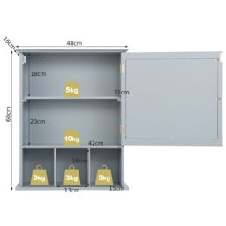 Costway Bathroom Wall Storage Cabinet Wooden Hanging Medicine Organizer W/ Mirror in Grey - thumbnail 2