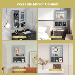 Costway Bathroom Wall Storage Cabinet Wooden Hanging Medicine Organizer W/ Mirror in Grey - thumbnail 6
