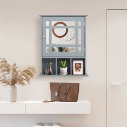 Costway Bathroom Wall Storage Cabinet Wooden Hanging Medicine Organizer W/ Mirror in Grey - thumbnail 3