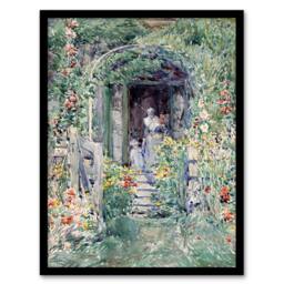 Artery8 Childe Hassam Framed Wall Art The Garden In Its Glory Floral Painting in Green - Size: A4 - thumbnail 1