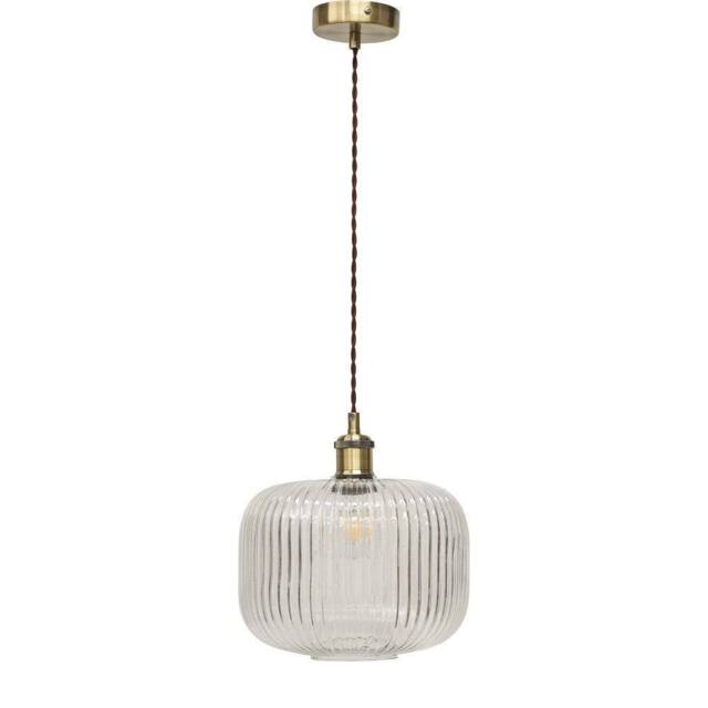 First Choice Lighting Batley Large - Clear Ribbed Glass Antique Brass Retro Pendant Fitting - image 1