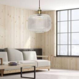 First Choice Lighting Batley Large - Clear Ribbed Glass Antique Brass Retro Pendant Fitting - thumbnail 4