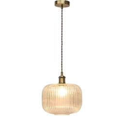 First Choice Lighting Batley Large - Clear Ribbed Glass Antique Brass Retro Pendant Fitting - thumbnail 2