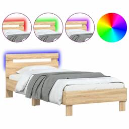 Berkfield Home Durable Bed Frame with Headboard & LED Lights Sonoma Oak 90x200 cm in Brown - thumbnail 3
