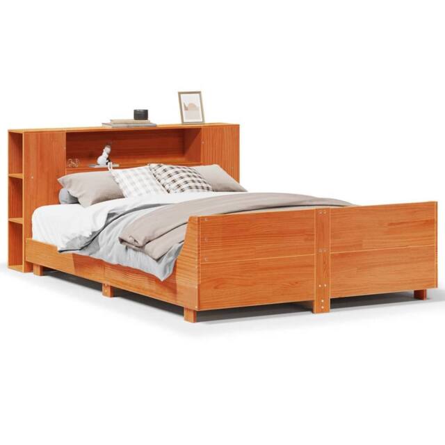 Berkfield Home Bed Frame without Mattress Wax Brown 140x190 cm Solid Wood Pine - image 1