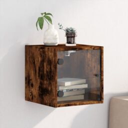 Berkfield Home Bedside Cabinet with Glass Door Smoked Oak 35x37x35 cm in Brown - Size: 35 x 37 x 35 cm