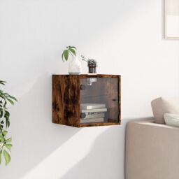Berkfield Home Bedside Cabinet with Glass Door Smoked Oak 35x37x35 cm in Brown - Size: 35 x 37 x 35 cm - thumbnail 3