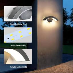 Goeco Modern LED Wall Light, 24W, IP65 Waterproof Outdoor Lamp, Black - thumbnail 8