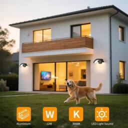 Goeco Modern LED Wall Light, 24W, IP65 Waterproof Outdoor Lamp, Black - thumbnail 7