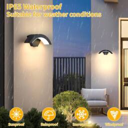 Goeco Modern LED Wall Light, 24W, IP65 Waterproof Outdoor Lamp, Black - thumbnail 2