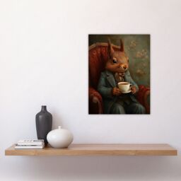 "Artery8 Red Squirrel Tea on Armchair Victorian Portrait Wall Art Print in Brown - Size: W12"" x H16""" - thumbnail 4