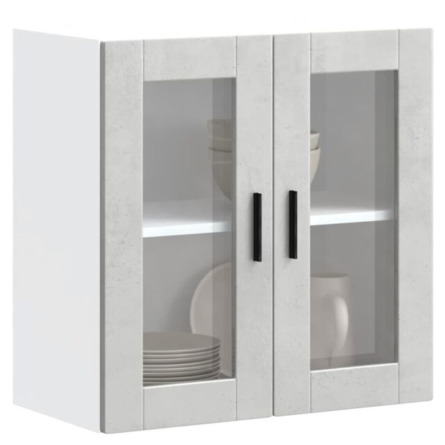 Berkfield Home Kitchen Wall Cabinet with Glass Door Porto Concrete Grey - image 1
