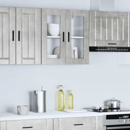 Berkfield Home Kitchen Wall Cabinet with Glass Door Porto Concrete Grey - thumbnail 3