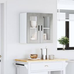 Berkfield Home Kitchen Wall Cabinet with Glass Door Porto Concrete Grey - thumbnail 4