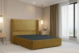 "Chester & Oakley Velora Plush Divan Bed Base No Drawers 54"" Winged Headboard in Mustard - Size: Small Double" - thumbnail 2