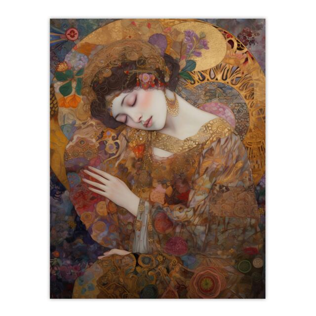 "Artery8 Asleep Gustav Klimt-Inspired Portrait Of A Woman Bedroom Extra Large XL Wall Art Poster Print - Size: W24"" x H32""" - image 1