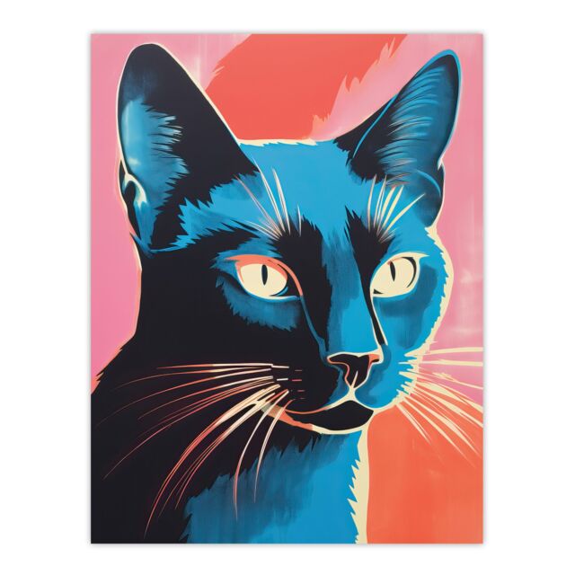 Artery8 Siamese Cat Blue On Pink Red Screen Print Risograph Artwork Spot Block Colour Duotone Retro Riso Interior Design Unframed Wall Art Print - image 1