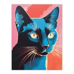 Artery8 Siamese Cat Blue On Pink Red Screen Print Risograph Artwork Spot Block Colour Duotone Retro Riso Interior Design Unframed Wall Art Print - thumbnail 1