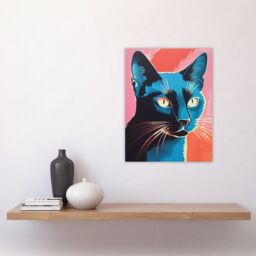 Artery8 Siamese Cat Blue On Pink Red Screen Print Risograph Artwork Spot Block Colour Duotone Retro Riso Interior Design Unframed Wall Art Print - thumbnail 4