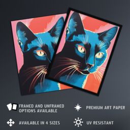 Artery8 Siamese Cat Blue On Pink Red Screen Print Risograph Artwork Spot Block Colour Duotone Retro Riso Interior Design Unframed Wall Art Print - thumbnail 2