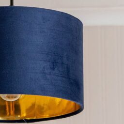 ValueLights Reni Navy Velvet with Gold Inner Easy Fit Ceiling Lamp Shade & Bulb in Dark Navy - Size: Large - thumbnail 4