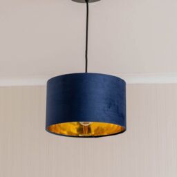 ValueLights Reni Navy Velvet with Gold Inner Easy Fit Ceiling Lamp Shade & Bulb in Dark Navy - Size: Large