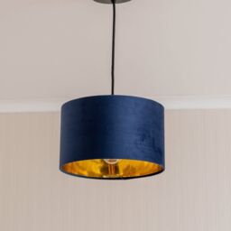 ValueLights Reni Navy Velvet with Gold Inner Easy Fit Ceiling Lamp Shade & Bulb in Dark Navy - Size: Large - thumbnail 3