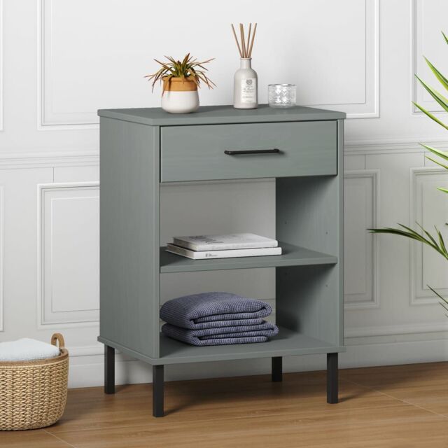 Berkfield Home Console Cabinet with Metal Legs Grey Solid Wood Pine OSLO - image 1