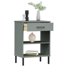 Berkfield Home Console Cabinet with Metal Legs Grey Solid Wood Pine OSLO - thumbnail 3