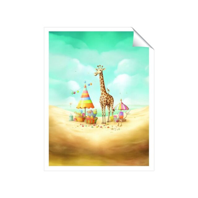 "Warren Reed - Designer Giraffe On A Beach Holiday Unframed Art Print - Size: W16"" x H24""" - image 1