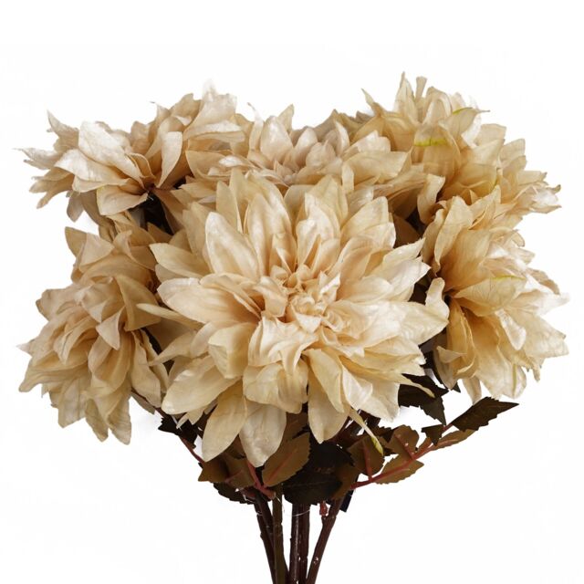 Pegdev Pack of 6 55cm Artificial Dahlia Stems Dusty Cream with Silk - image 1