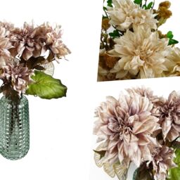 Pegdev Pack of 6 55cm Artificial Dahlia Stems Dusty Cream with Silk - thumbnail 4