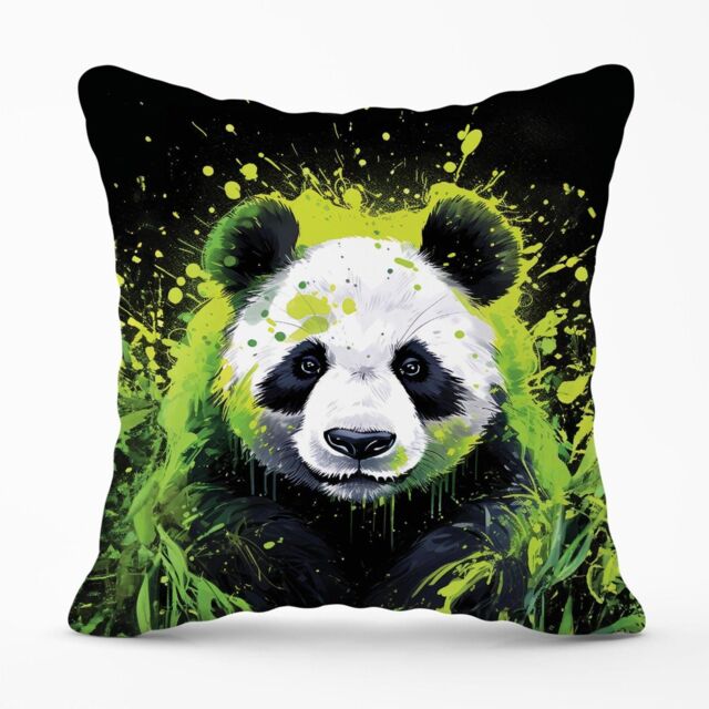 Warren Reed - Designer Green Splashart Panda Face Outdoor Cushion - Size: 45 cm x 45 cm - image 1