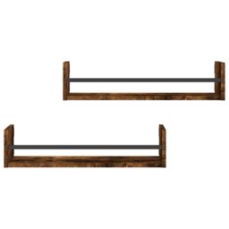 Berkfield Home Wall Shelves with Bars 2 pcs Smoked Oak 60x16x14 cm in Brown - Size: 60 x 16 x 14 cm - thumbnail 4