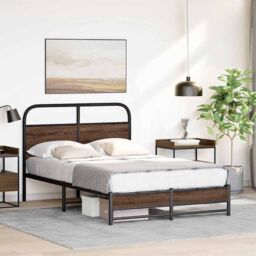 Berkfield Home Bed Frame without Mattress 140x190 cm Brown Oak Engineered Wood - thumbnail 4