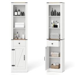 Gymax 173cm Slim Bathroom Tall Cabinet Narrow Storage Organizer With Door in White - thumbnail 9