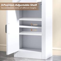 Gymax 173cm Slim Bathroom Tall Cabinet Narrow Storage Organizer With Door in White - thumbnail 4